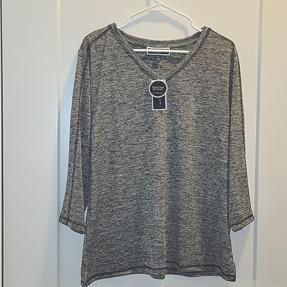 Karen Scott Sport Grey V Neck Moisture-wicking Performance Tee Shirt  XL NWT